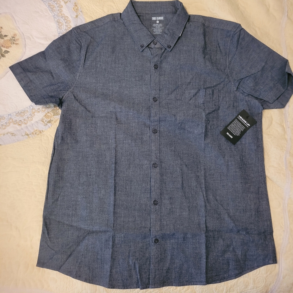True Classic Chambray Denim Button Down Soft Stretch